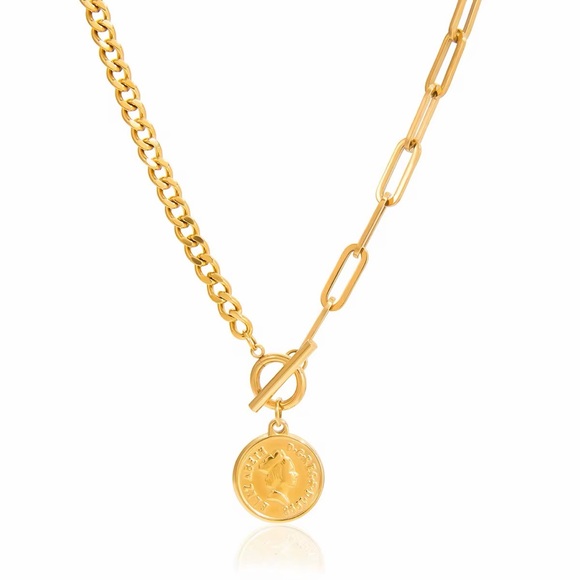 18K Gold Plated Coin Pendant Necklace - Picture 6 of 8